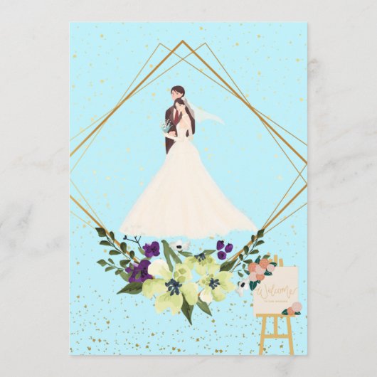Elegant Gold Geometric Dusty Blue Wedding Program  プログラム (裏面)