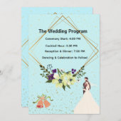 Elegant Gold Geometric Dusty Blue Wedding Program プログラム (正面/裏面)