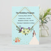Elegant Gold Geometric Dusty Blue Wedding Program プログラム (スタンド正面)