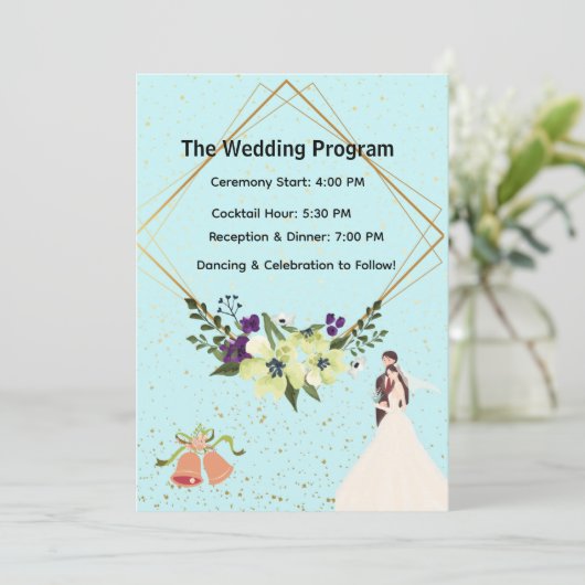 Elegant Gold Geometric Dusty Blue Wedding Program  プログラム (スタンド正面)