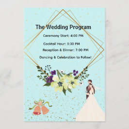 Elegant Gold Geometric Dusty Blue Wedding Program  プログラム