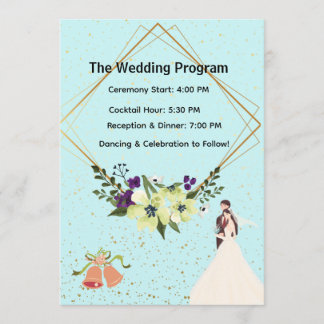 Elegant Gold Geometric Dusty Blue Wedding Program  プログラム
