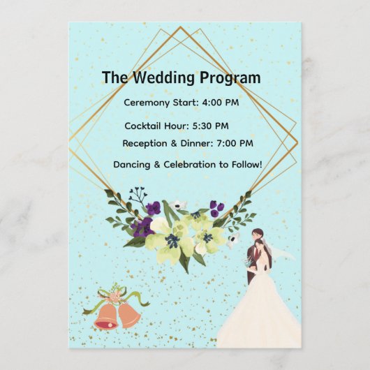 Elegant Gold Geometric Dusty Blue Wedding Program プログラム (正面)