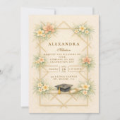 Elegant Gold Geometric Floral Graduation Celebrati 招待状 (正面)
