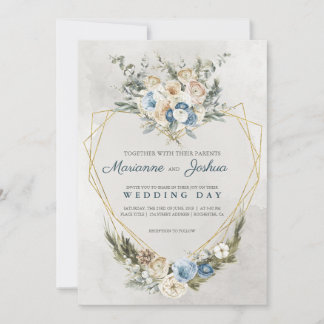 Elegant Gold Geometric Heart Wedding Invitation  招待状