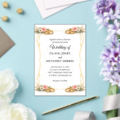 Elegant Gold Geometric Rustic Floral Wedding  アクリル招待状 (インサイチュ (ウェディング))