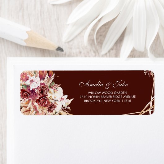 Elegant Gold Geometric Terracotta Floral Wedding  ラベル