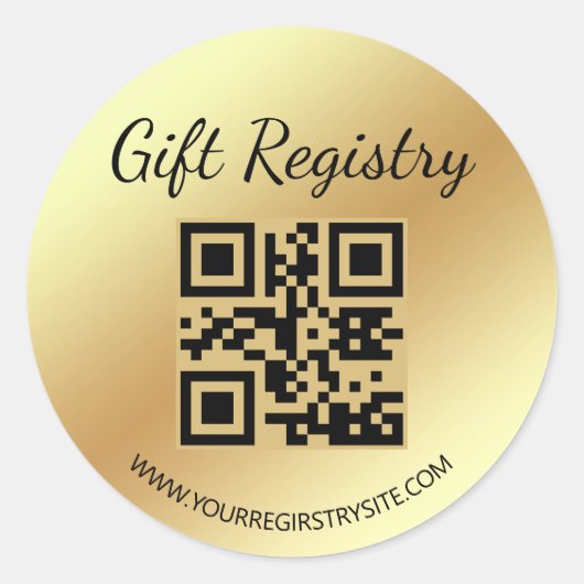 elegant gold gift registry qr code baby shower ラウンドシール (正面)