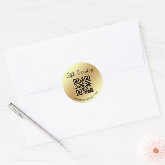 elegant gold gift registry qr code baby shower ラウンドシール (封筒)