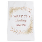 Elegant Gold Glitter 70th Birthday ミディアムペーパーバッグ (正面)