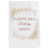 Elegant Gold Glitter 80th Birthday ミディアムペーパーバッグ (正面)