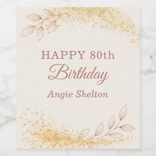 Elegant Gold Glitter 80th Birthday ワインラベル (シングルラベル)