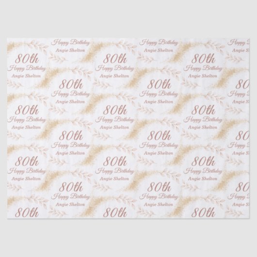 Elegant Gold Glitter 80th Birthday 薄葉紙 (正面)