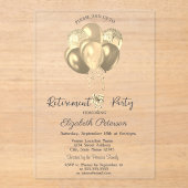 Elegant Gold Glitter Balloons Simple Retirement アクリル招待状 (正面)