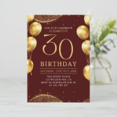 Elegant Gold Glitter Birthday 30th with Balloons 招待状 (スタンド正面)