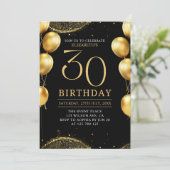 Elegant Gold Glitter Birthday 30th with Balloons 招待状 (スタンド正面)