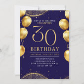 Elegant Gold Glitter Birthday 30th with Balloons 招待状 (正面)