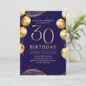 Elegant Gold Glitter Birthday 30th with Balloons 招待状 (スタンド正面)