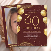 Elegant Gold Glitter Birthday 30th with Balloons 招待状
