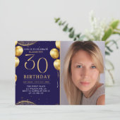 Elegant Gold Glitter Birthday 30th With Photo 招待状 (スタンド正面)