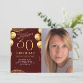 Elegant Gold Glitter Birthday 30th With Photo 招待状 (スタンド正面)