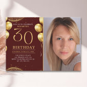 Elegant Gold Glitter Birthday 30th With Photo 招待状