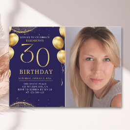 Elegant Gold Glitter Birthday 30th With Photo 招待状