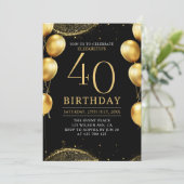 Elegant Gold Glitter Birthday 40th with Balloons 招待状 (スタンド正面)