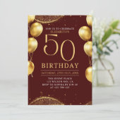 Elegant Gold Glitter Birthday 50th with Balloons 招待状 (スタンド正面)