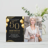 Elegant Gold Glitter Birthday 50th With Photo 招待状 (スタンド正面)