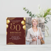 Elegant Gold Glitter Birthday 50th With Photo 招待状 (スタンド正面)