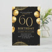 Elegant Gold Glitter Birthday 60th with Balloons 招待状 (スタンド正面)