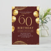Elegant Gold Glitter Birthday 60th with Balloons 招待状 (スタンド正面)