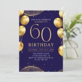 Elegant Gold Glitter Birthday 60th with Balloons 招待状 (スタンド正面)