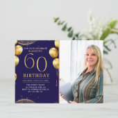 Elegant Gold Glitter Birthday 60th With Photo 招待状 (スタンド正面)