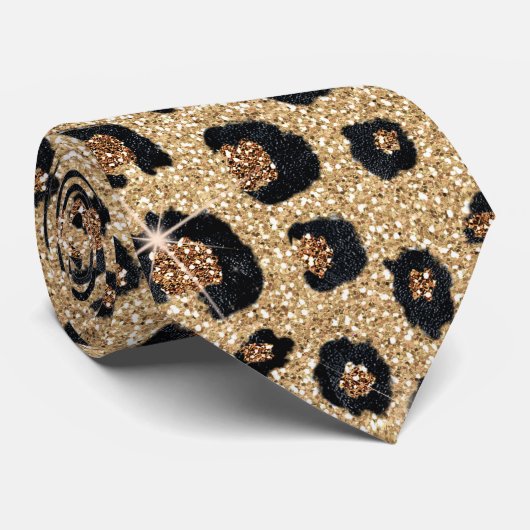 Elegant Gold Glitter Black Leopard Print ネクタイ (ロール)