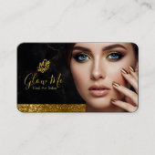 Elegant Gold Glitter & Black Marble Nail Art Salon 名刺 (正面)