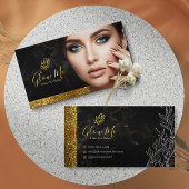 Elegant Gold Glitter & Black Marble Nail Art Salon 名刺