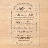 Elegant Gold Glitter Border Muslim Wedding アクリル招待状 (正面)