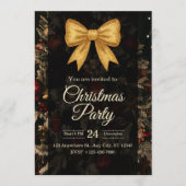 Elegant Gold Glitter Bow Dark Christmas Party 招待状 (正面)