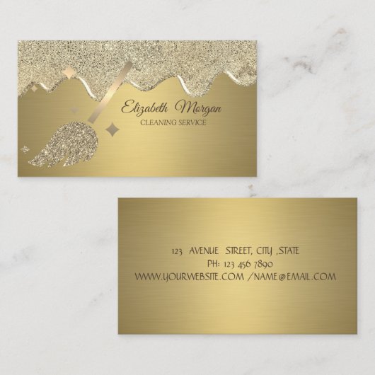 Elegant Gold Glitter Broom Drips 名刺 (正面/裏面)