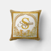 Elegant Gold Glitter Butterfly and Flower クッション (裏面)