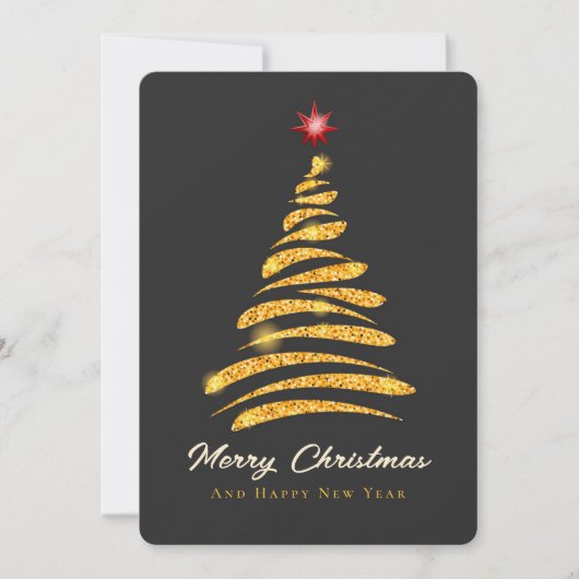Elegant Gold Glitter Christmas Tree Abstract Art シーズンカード (正面)