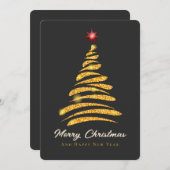 Elegant Gold Glitter Christmas Tree Abstract Art シーズンカード (正面/裏面)