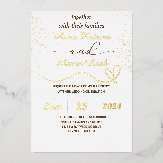 Elegant Gold Glitter Custom Wedding Foil Invite 箔招待状 (正面)