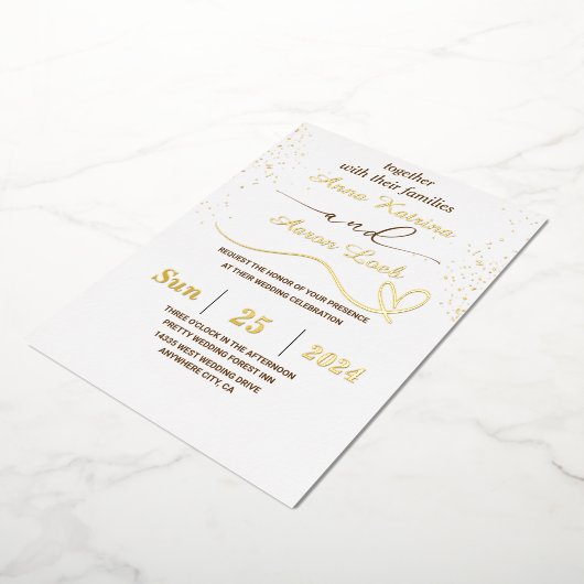 Elegant Gold Glitter Custom Wedding Foil Invite 箔招待状 (回転した状態)