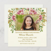 Elegant Gold Glitter Floral Frame Personalized (正面/裏面)