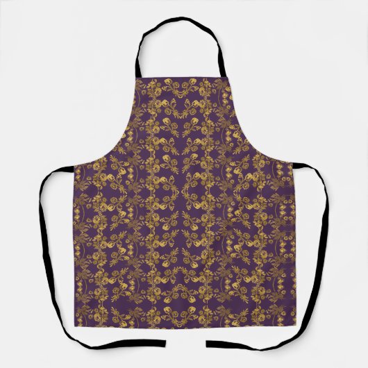 Elegant Gold Glitter Floral Garden Pattern エプロン (正面)