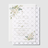 Elegant Gold Glitter Frame White Floral Baptism ベラム紙招待状 (オフセット (招待状))