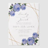 Elegant Gold Glitter Geometric Blue Wedding ベラム紙招待状 (正面)